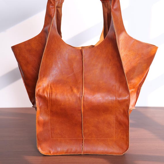 Women's Large Capacity Leather Handbag with Magnetic Snap Closure – Stylish and Versatile Everyday Handbag – Yellow, Red, Brown, or Black