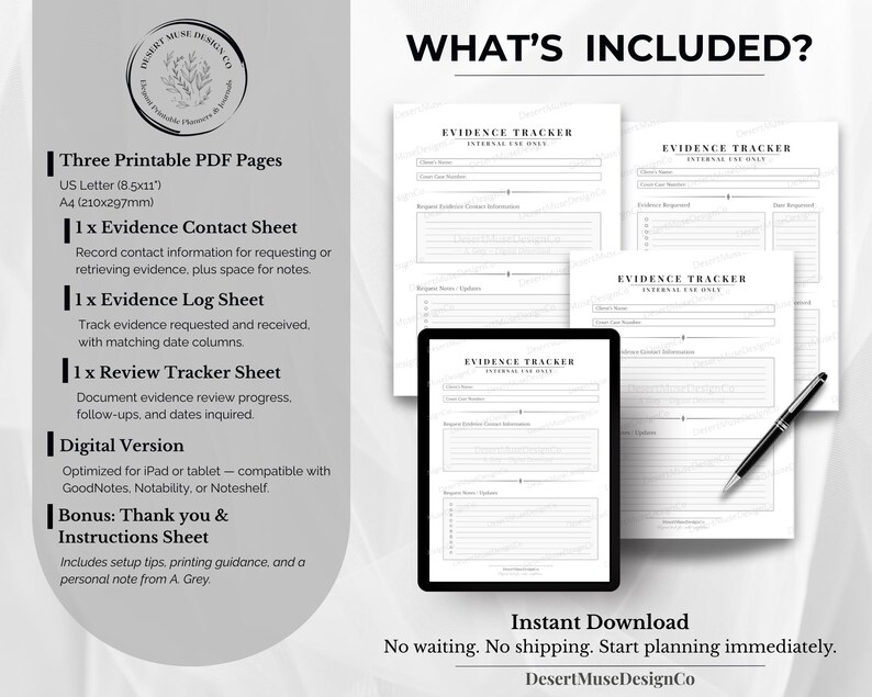 Digital Evidence Log Example Evidence Tracker Template | Legal Case Management (instant Download ...