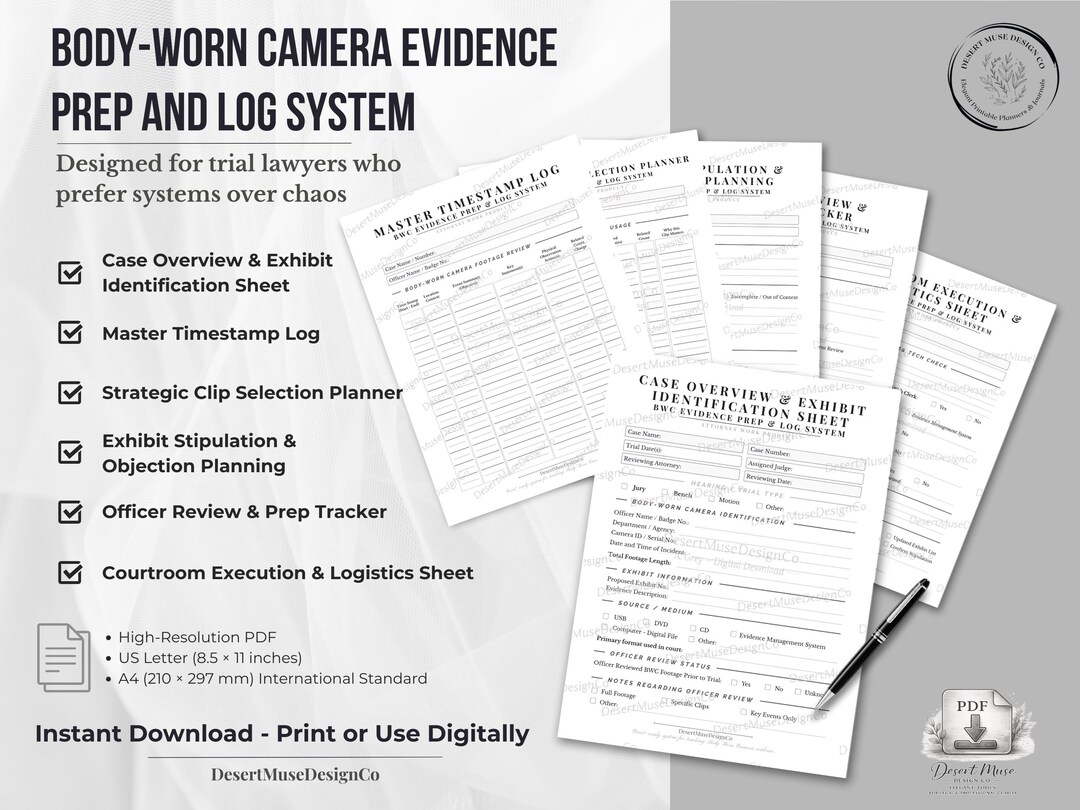 Prep Log BWC Evidence Prep & Log System | Attorney Trial Toolkit (PDF) - Etsy