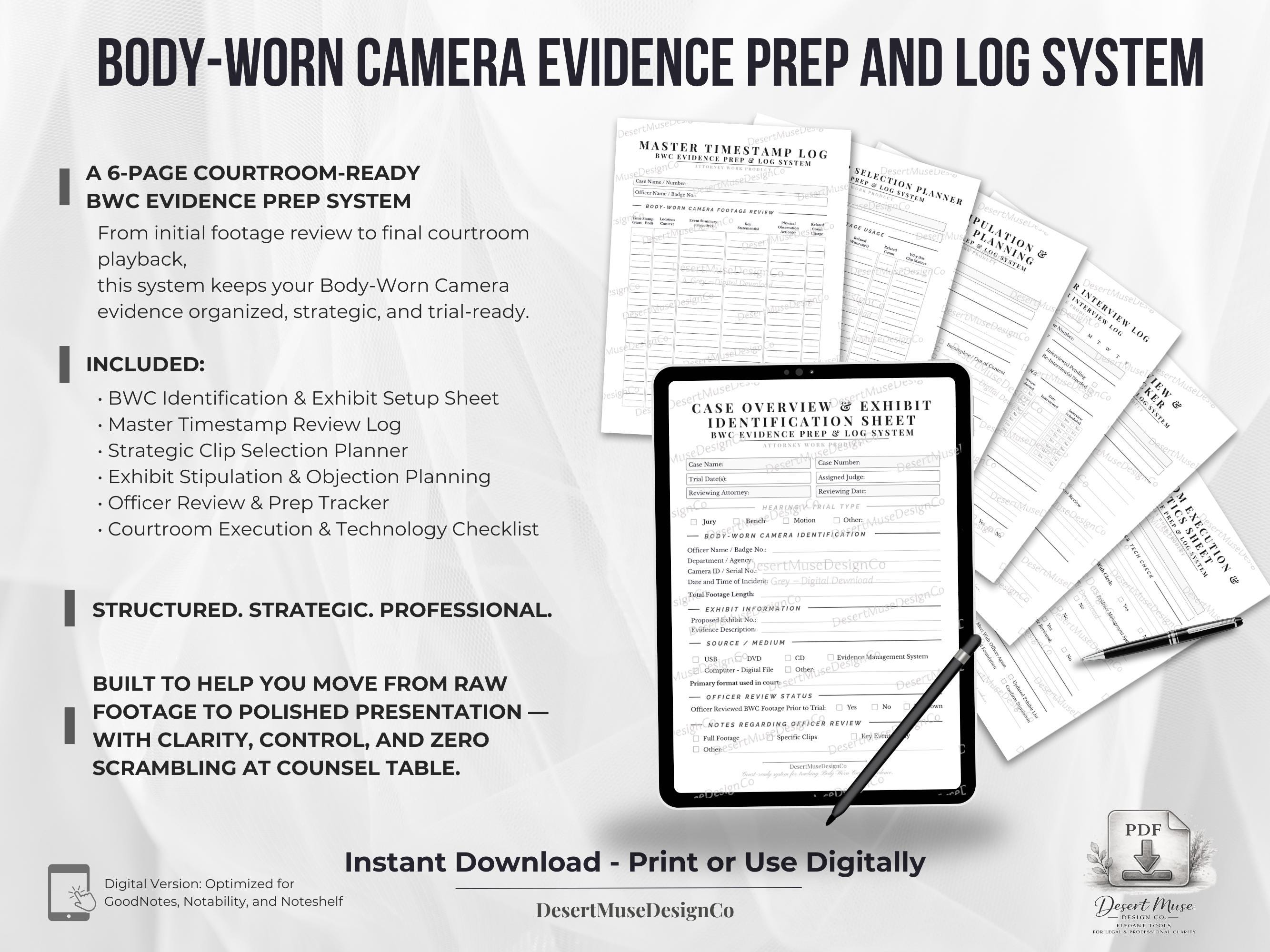Prep Log BWC Evidence Prep & Log System | Attorney Trial Toolkit (PDF) - Etsy