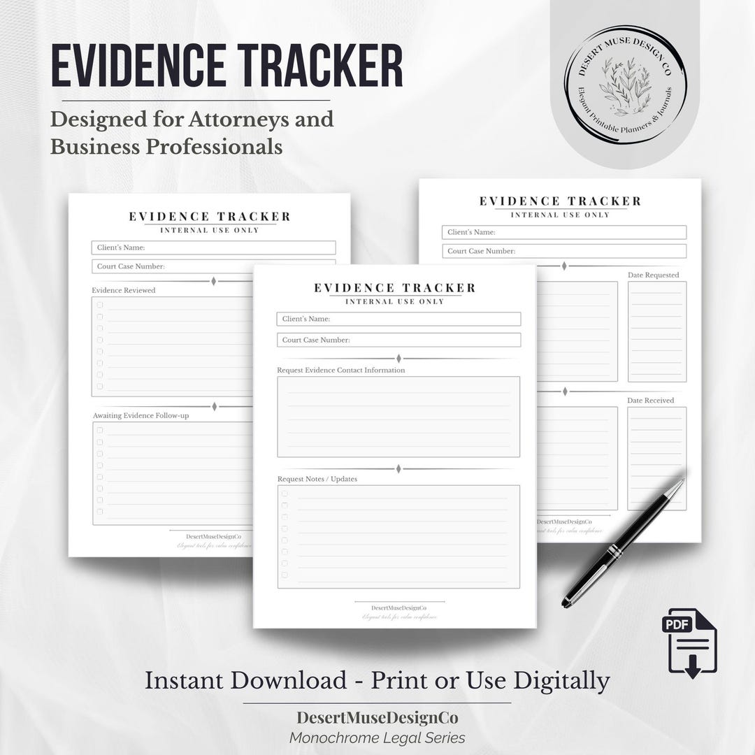 Evidence Tracker Template | Attorney | Legal Professional Worksheet ...