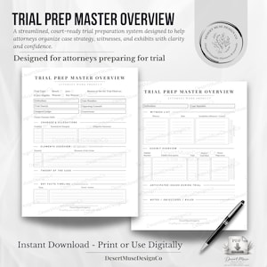 Attorney Trial Prep System | Witness, Exhibit & Case Strategy Organizer (PDF)