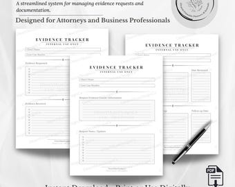 Evidence Tracker Template | Legal Case Management (Instant Download - Printable PDF)
