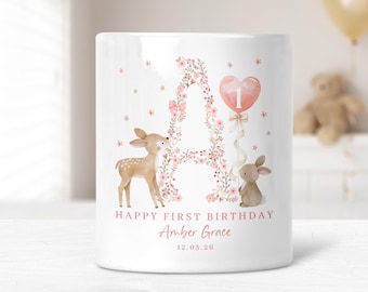 Personalised First Birthday Money Box, Gift For A Baby Girl