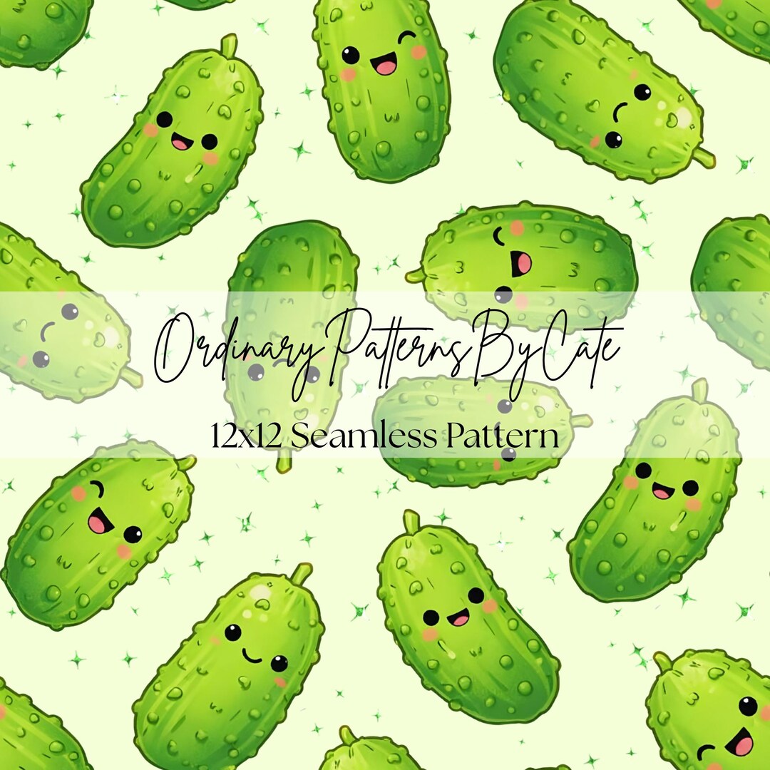 Kawaii Pickle Seamless Pattern, Funny Food Digital Paper (12x12 Inch ...
