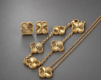 Gold Plated Clover Bracelet, 5 Motif 15mm Clover Jewelry