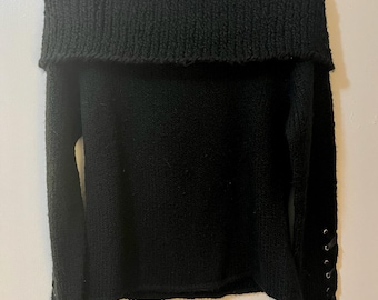 Mac & Jac Black Sweater with Deep Cowl and Lace Up Sleeves L