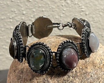 Vintage Tribal Bracelet Silver and Semi-Precious Stones Artisan Boho OAK
