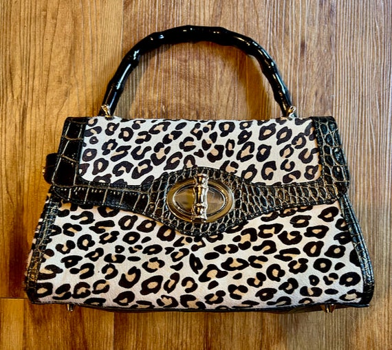 Elaine Turner Pony Hair Edie Satchel Leopard Chee… - image 1