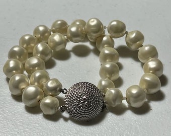 Vintage 1950's Signed Marvella Double Strand Costume Pearl Bracelet