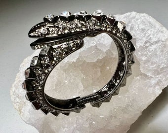 Vintage Kenneth Jay Lane Hematite & Crystal Jeweled Snake Hinged Bracelet