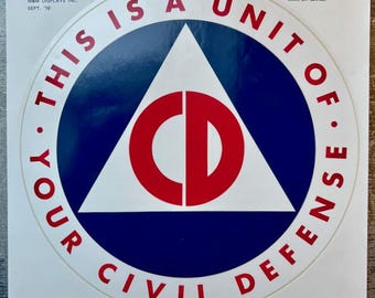 Large Civil Defense Unit Decal 8" Original from 1976 New Vintage Oldstock