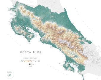 Mapa de Costa Rica con impresiones artísticas de alta resolución