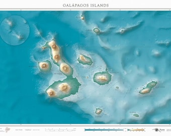 Mapa de impresión artística con tonos de elevación de las Islas Galápagos