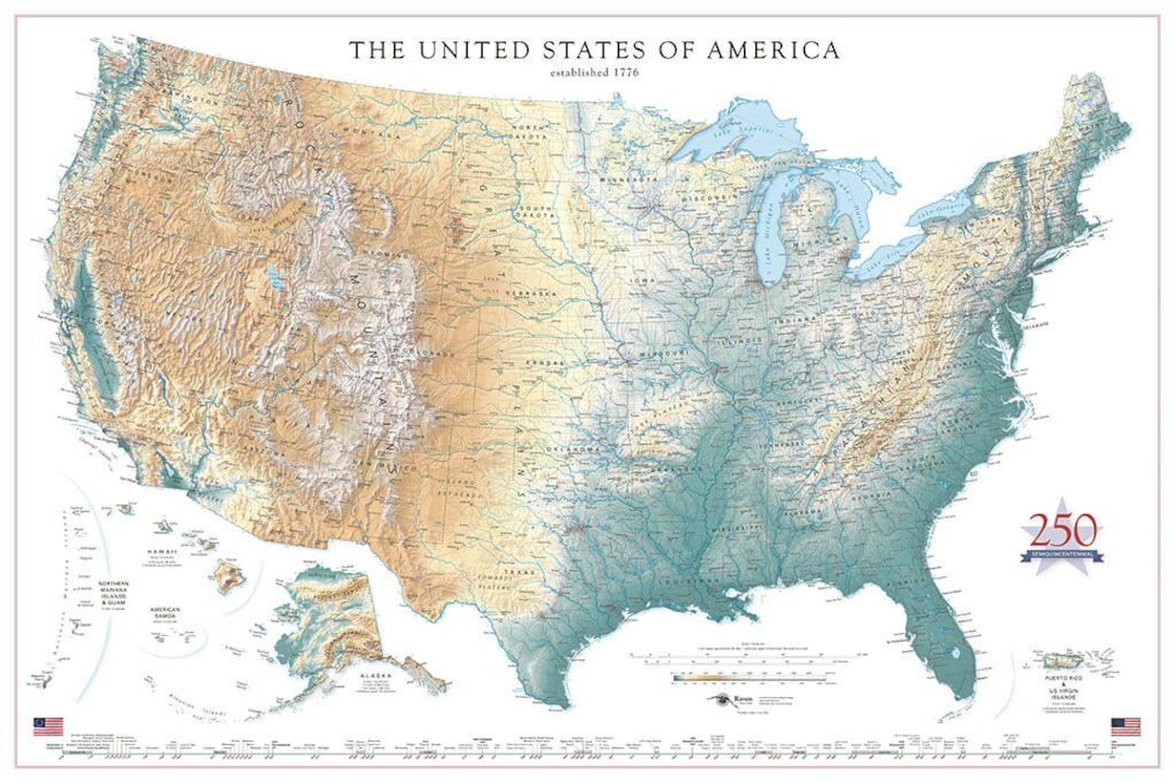 United States of America 250th Anniversary Commemorative Map - Etsy