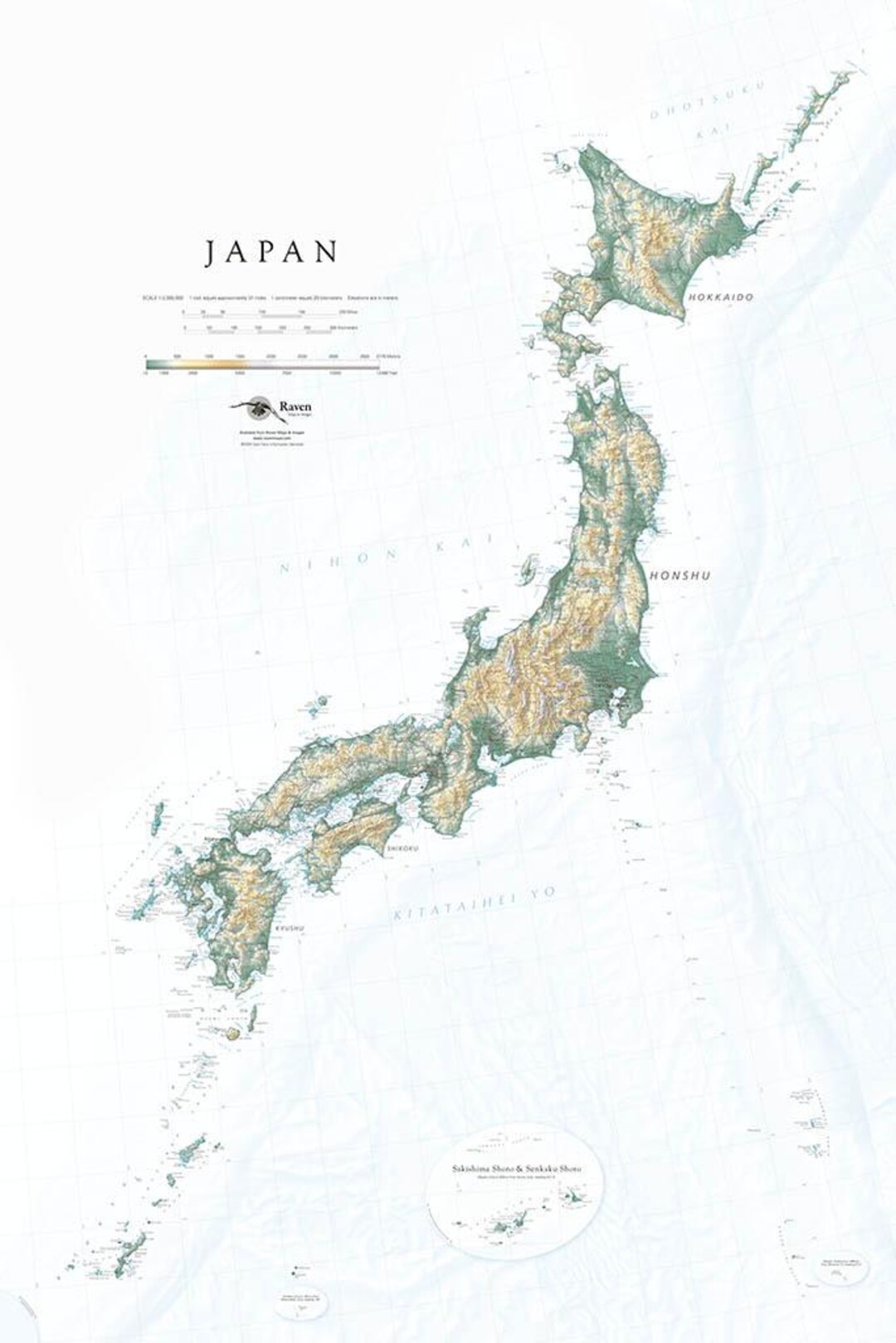 Japan Fine Elevation Tints Art Print Map - Etsy