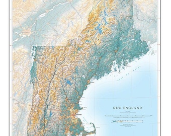 New England in Context Elevation Tints Fine Art print Map