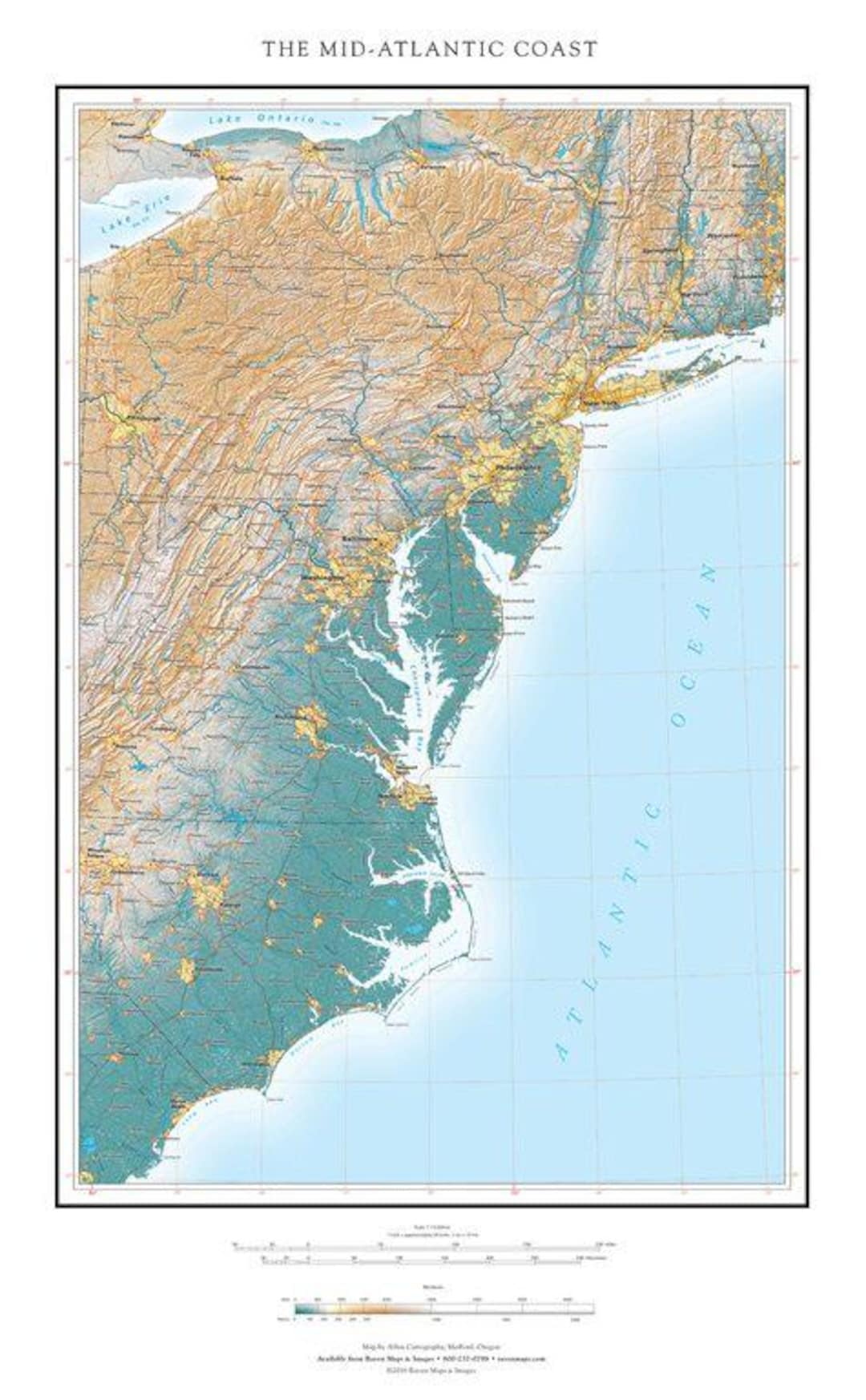 The Mid-atlantic Coast Elevation Tints Fine Art Print Map - Etsy