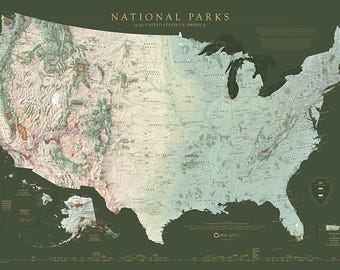 Mapa de láminas de arte de los Parques Nacionales de los Estados Unidos