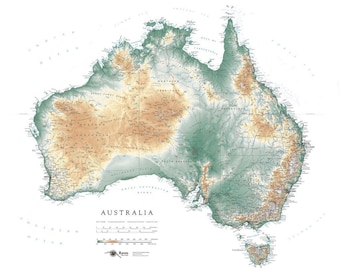 Mapa de impresión artística con tintes de elevación de Australia
