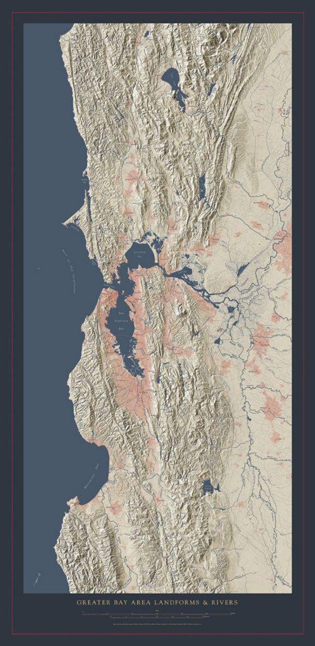 Greater Bay Area Landforms & Rivers Fine Art Print Map - Etsy