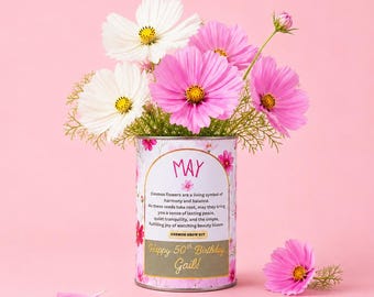 Personalised Flower Grow Kit | Custom Birthday Gift | Eco Friendly Gardening | May Birth Flower (Cosmos) | June Birth Flower (Zinnia)