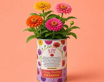 Personalised Flower Grow Kit | Custom Birthday Gift | Eco Friendly Gardening | May Birth Flower (Cosmos) | June Birth Flower (Zinnia)