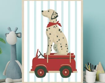 Dalmatian Dog Fire Truck Print | Boys Room Firefighter Hero Decor (Digital Download)