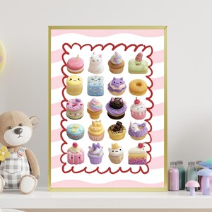 Impresiones de postres kawaii: donas, cupcakes y dulces pastel (descarga digital)