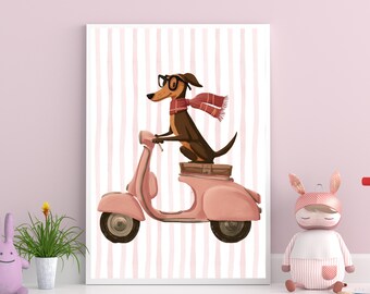 Lámina artística de Vespa de galgo italiano / Ilustración vintage de perro (descarga digital)