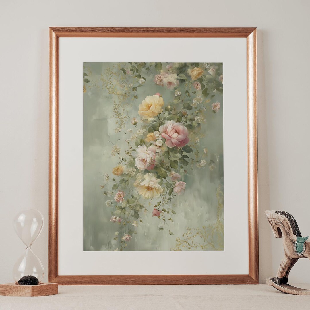 Romantic Floral Wall Art Print | Vintage Botanical Digital Download ...