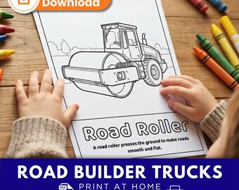 Road Construction Coloring Pages for Kids | 10 Printable Pages | Road Roller Asphalt Paver Grader | PDF