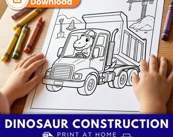 Dinosaur Construction Coloring Pages for Kids | 10 Printable Pages | Dinos Driving Trucks | PDF Download