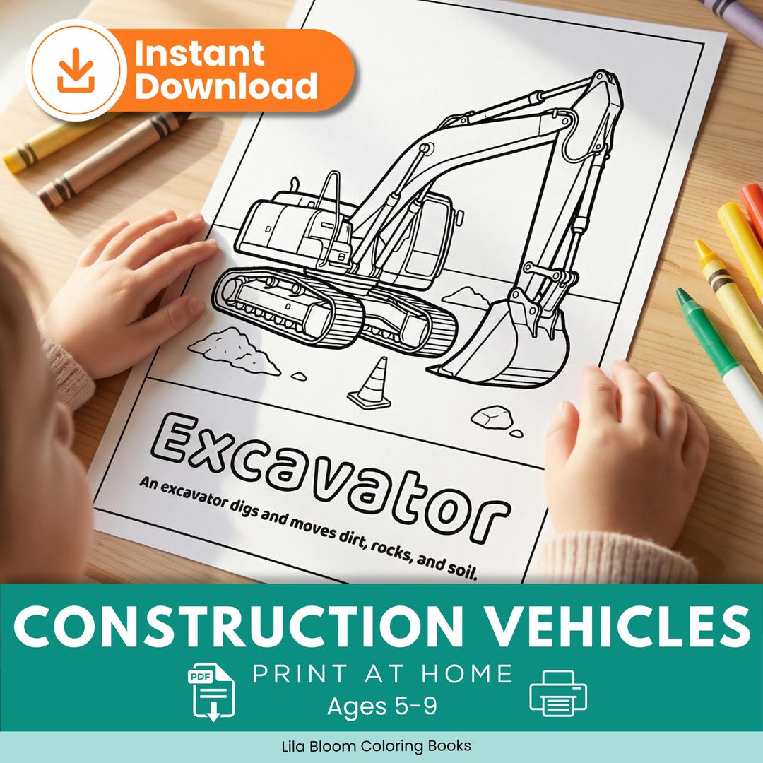 Excavator Coloring Pages for Kids | 10 Printable Pages | Construction ...