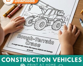 Crane Coloring Pages for Kids | 10 Printable Pages | Boom Lift Tower Crane Scissor Lift | PDF Download