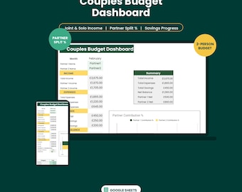 Couples Finance Dashboard | Shared Budget, Bills, Savings & Expenses Tracker | Google Sheets | Monthly Money Planner