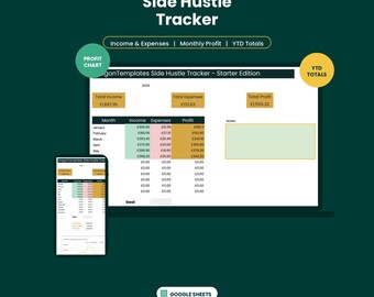 Side Hustle Income Tracker | Google Sheets Profit & Expense Dashboard for Small Business (Digital Download)