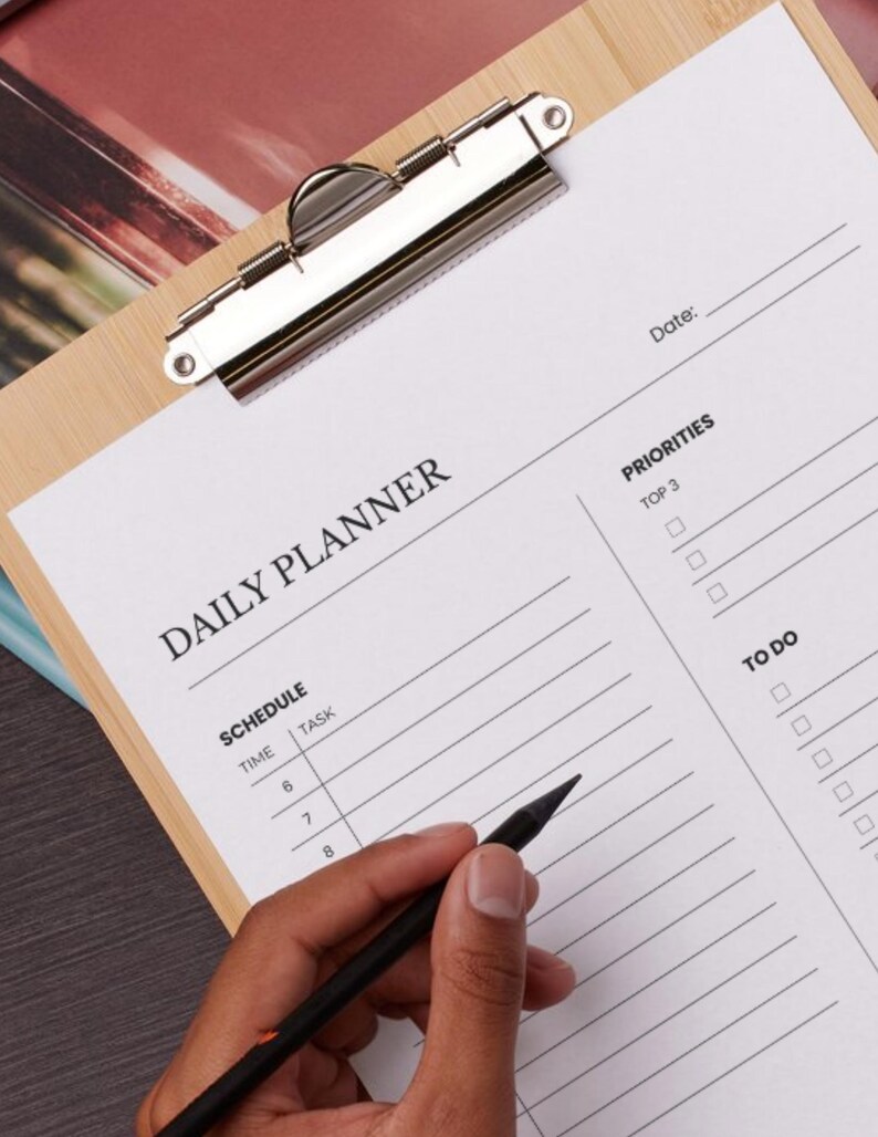Hand Notes Layout Priorities Daily Planner Printable PDF | Standard Daily Schedule, Top 3 Priorities ...