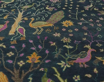 Peacock Bird Design Wool Carpet: Hand knotted Oushak Wool Rug