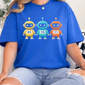 Retro Binary Robots T-Shirt – Colorful Tech Programmer Graphic Tee