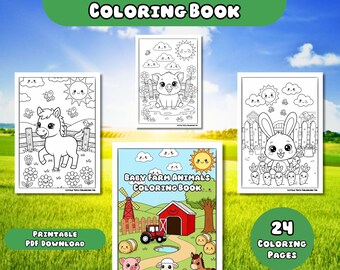 Baby Farm Animals Coloring Book, Toddler Activity (PDF Digital Download)