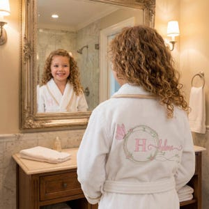 Personalized Organic Kids Bathrobe, Shawl Collar Cotton Robe, Custom Monogram Boys & Girls Gift, Luxury Spa Bath Wrap