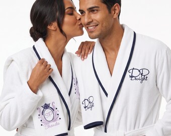 Geschenk zum Elternjubiläum, personalisiertes Bademantel-Set mit Familienwappen für Paare, luxuriöses Geschenk zum 25. und 50. Hochzeitstag für Eltern
