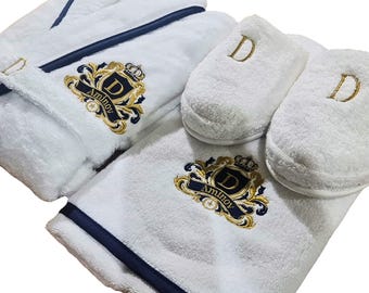 Personalized Anniversary Gift for Couple, Embroidered Turkish Cotton Robe Set