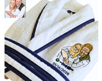 Personalized Bathrobe, Custom Photo Embroidered Robe with Spotify Code, Gift for Boyfriend