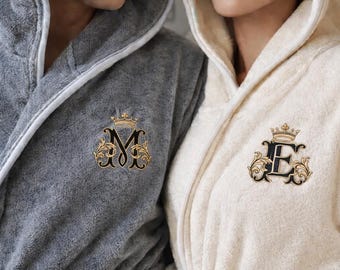 His and Hers Robe Set, Personalized Anniversary Gift for Couples, Custom Embroidered Bathrobe, Husband and Wife Gift, Matching Cotton Robes