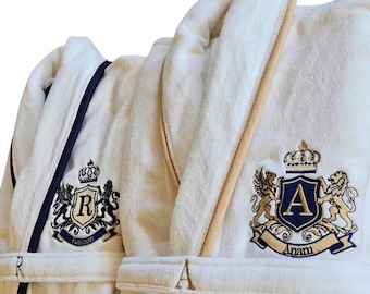 Luxury Mens Dressing Gown, Honeymoon Robe for Husband, Hotel Style Spa Bathrobe, Custom Initial Robe