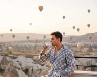 Handmade, Organic Root Dye Peshtemal Robe – Cappadocia Elegance with the Touch of Genuine Turkish Cotton