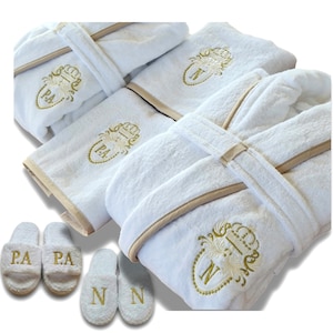 Personalized Turkish Plush Robe with Piping, Monogrammed 100% Cotton Terry Bathrobe, Custom Embroidered Couples Wedding Gift, Made in Turkey