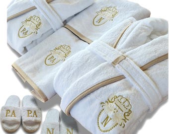 Personalized Turkish Plush Robe with Piping, Monogrammed 100% Cotton Terry Bathrobe, Custom Embroidered Couples Wedding Gift, Made in Turkey
